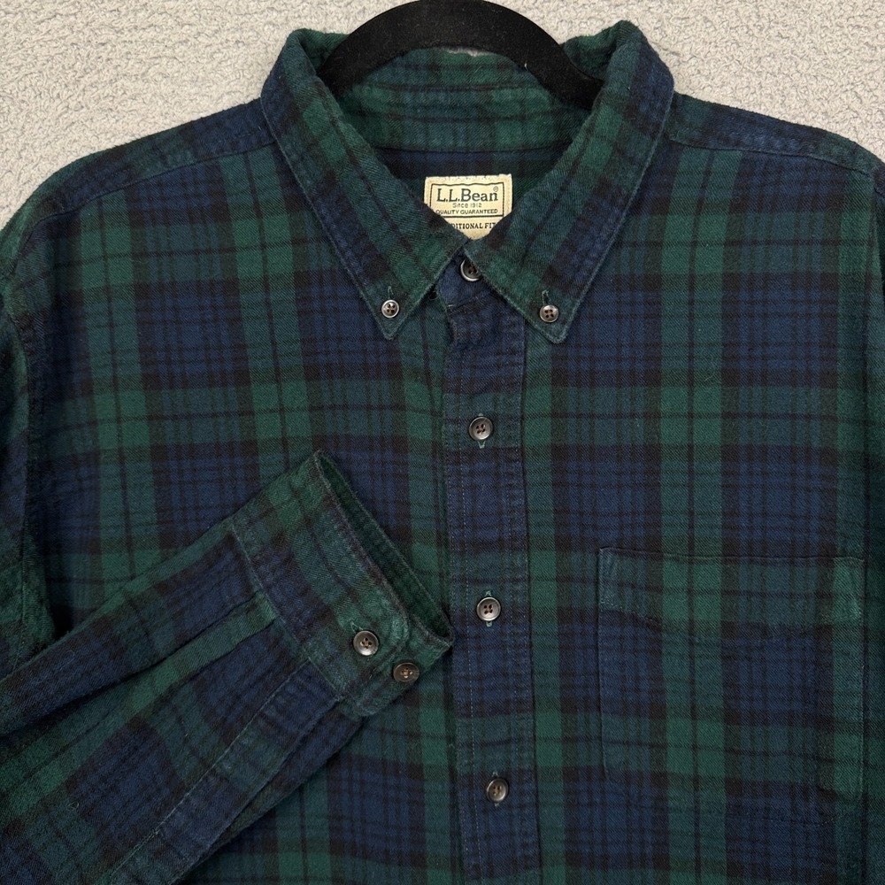 LL Bean Shirt Mens XL Tall Green Blue Scotch Plaid Button Rugged Outdoor Dad